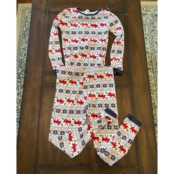 Winter Snowflake/Moose Long Sleeve Pajama Set Large Holiday Christmas Unisex - Picture 1 of 4